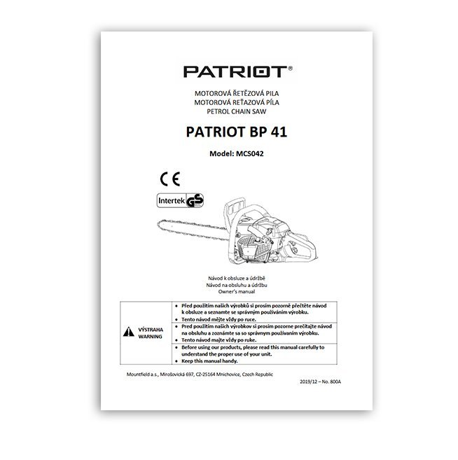 patriot.jpg Patriot BP41 MCS042 Chainsaw Instruction Book Printed Manual