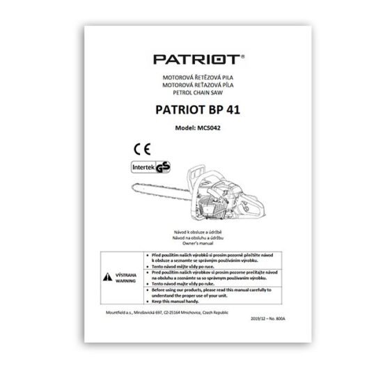 patriot.jpg Patriot BP41 MCS042 Chainsaw Instruction Book Printed Manual